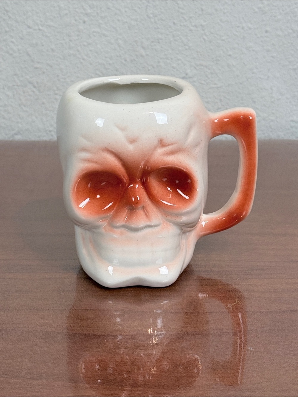 Vintage Orange & White 3-D Skull Ceramic Tiki Mug